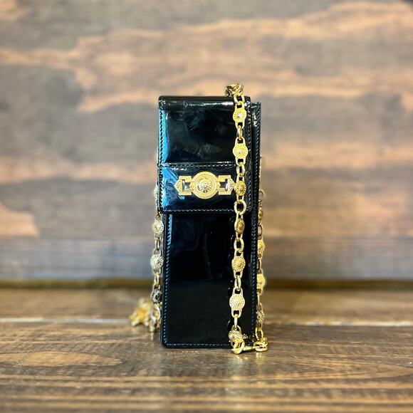 VERSACE Gianni Black Patent Leather Chain Crossbody Bag - Picture 1 of 9